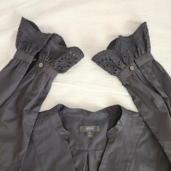 J. Crew  Black Shirt Top 100% Cotton V-neck Long Sleeve with Ruffles Size XS. - Picture 11 of 15